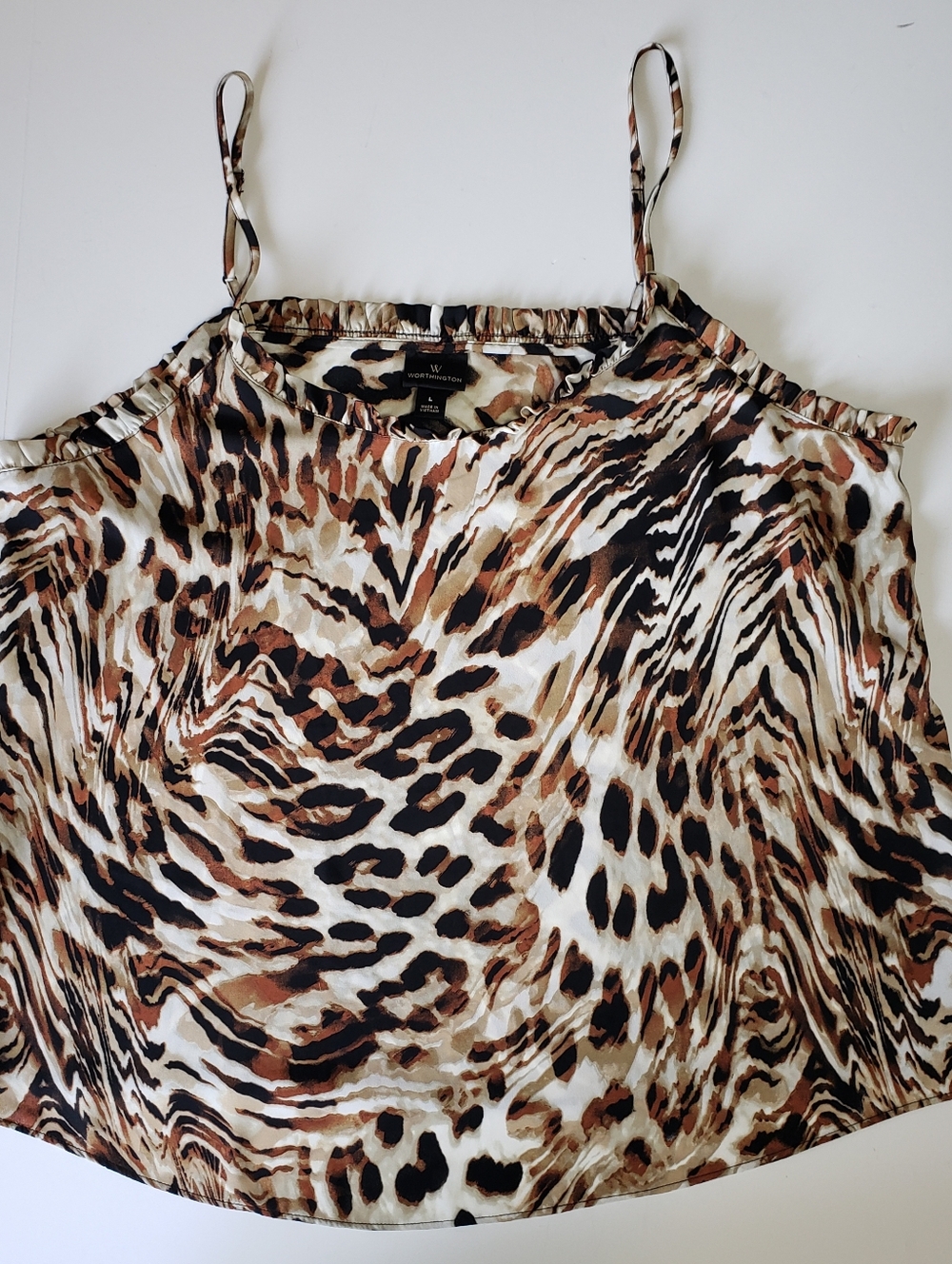 Worthington Animal Print Spaghetti Strap Tank Top - Brown/Black Women's Size L